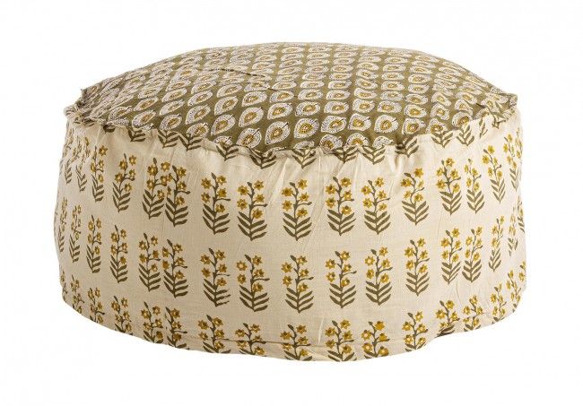 POUF REIMS AVORIO C-FOGLIA-FIORE D65X25H